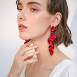 Red petals long earrings earrings