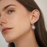 925 silver needle five-pointed star earrings long earrings simple trendy earrings without pierced ear clips