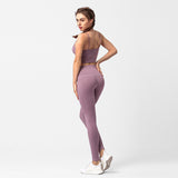 Yoga clothing suit women with chest pad sports bra nylon nude yoga pants two-piece suit