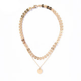 Round Sequin Pendant Necklace Clavicle Chain Double Necklace