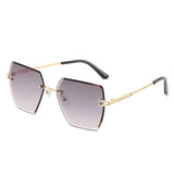 Square cut-edge sunglasses, metal rimless glasses, UV protection sunglasses